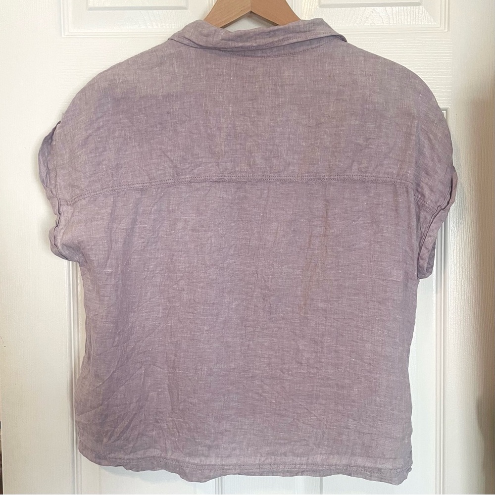 Rachel Zoe 100% Linen Light Purple Short Sleeve Button Up Shirt Blouse Sz Medium - Picture 4 of 6
